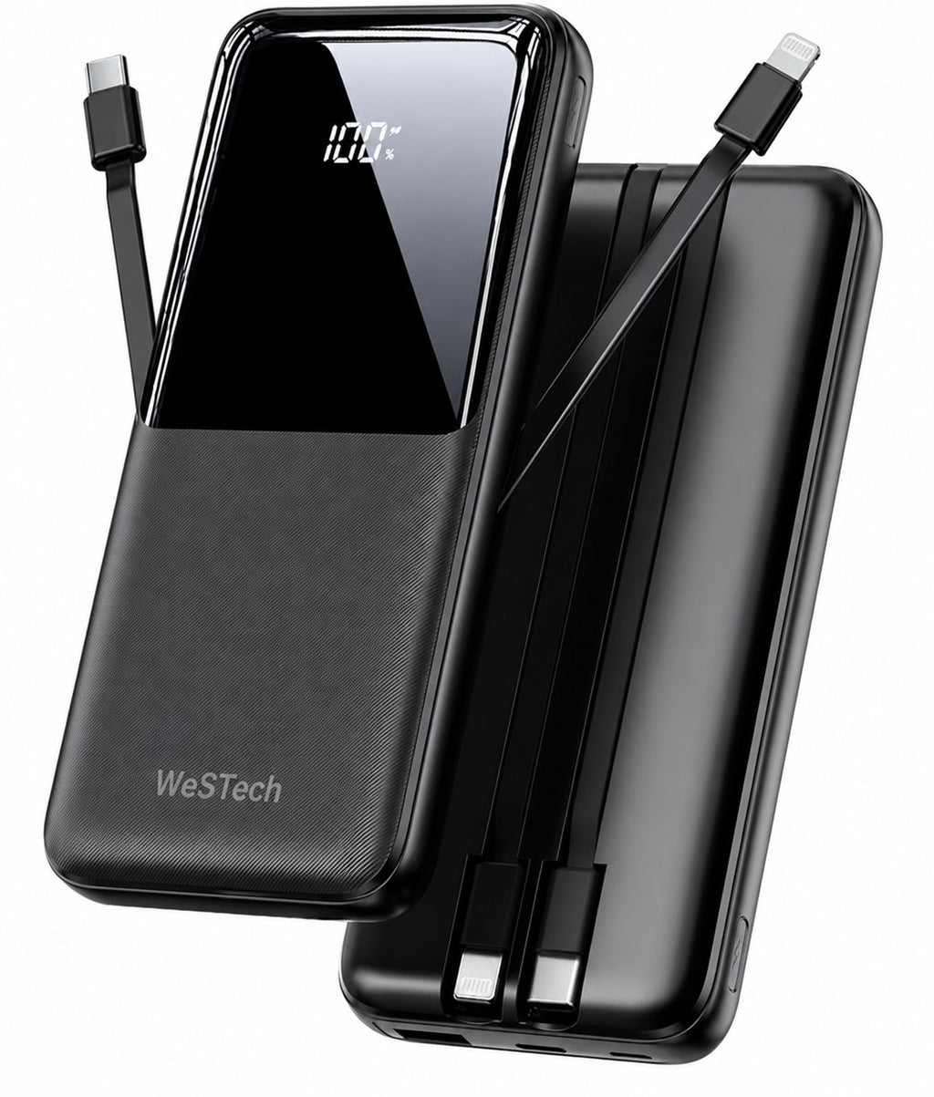 WesTech 22.5W Fast Charging Power Bank 10000mAh – Built-in Cables & LED Display