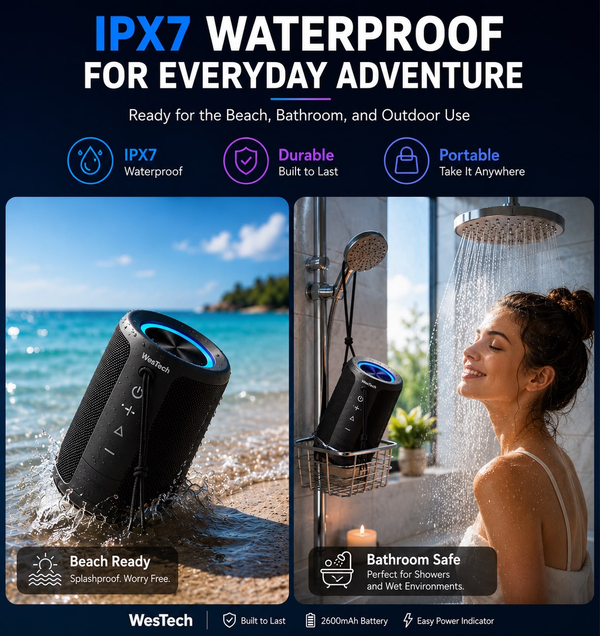 WesTech X20 Portable Bluetooth Speaker 20W HD Sound | IPX7 Waterproof | 15 Hours Playtime