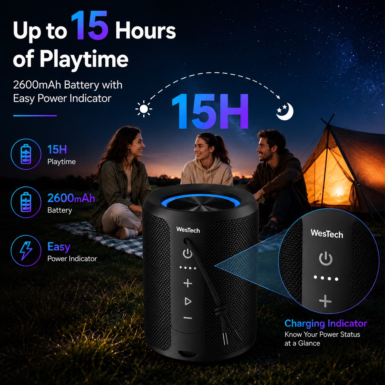 WesTech X20 Portable Bluetooth Speaker 20W HD Sound | IPX7 Waterproof | 15 Hours Playtime