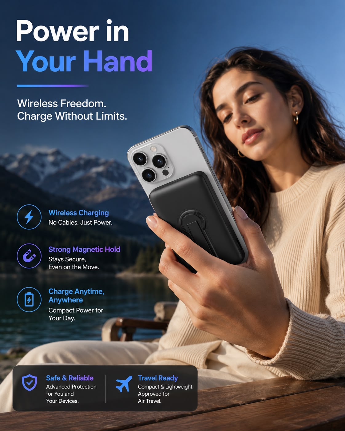 WesTech MagSafe Power Bank 12000mAh – 22.5W Fast Charging Wireless Portable Charger with LED Display & Kickstand