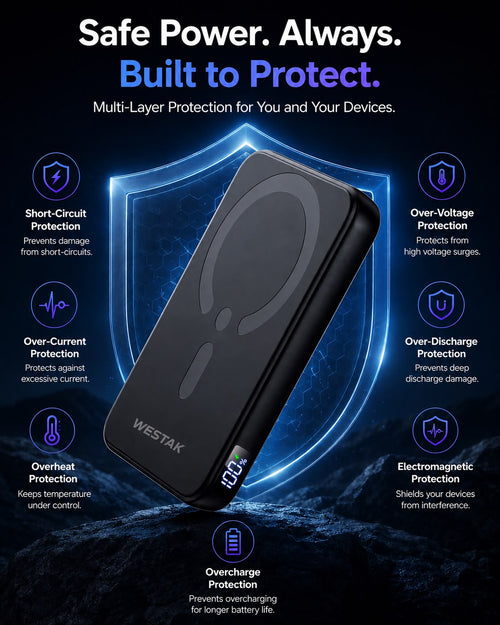 WesTech MagSafe Power Bank 12000mAh – 22.5W Fast Charging Wireless Portable Charger with LED Display & Kickstand