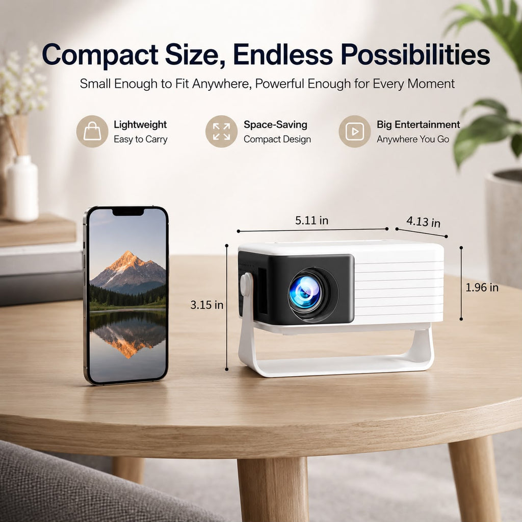 WesTech Mini Portable Projector – 1080P Supported, Auto Keystone, 360° Rotation & Zoom