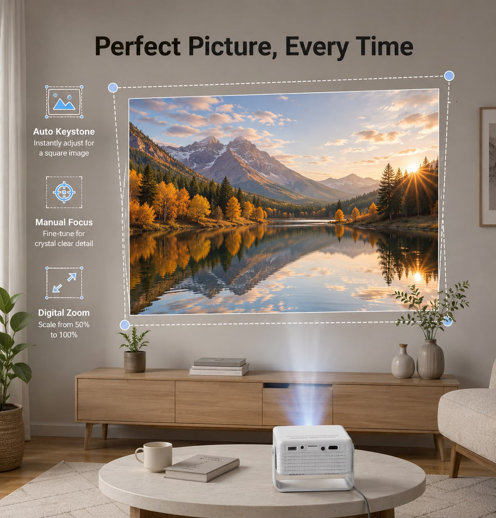 WesTech Mini Portable Projector – 1080P Supported, Auto Keystone, 360° Rotation & Zoom