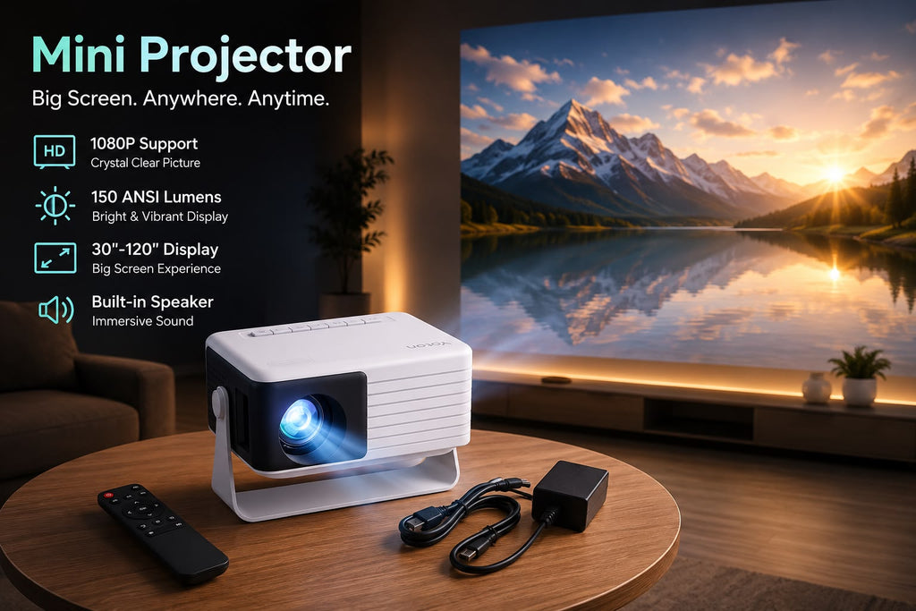 WesTech Mini Portable Projector – 1080P Supported, Auto Keystone, 360° Rotation & Zoom