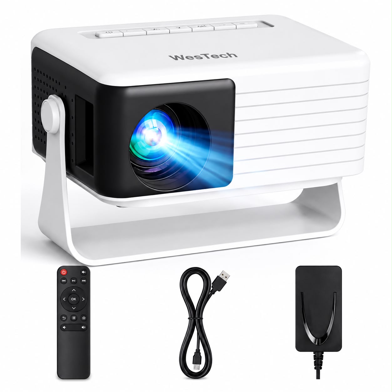 WesTech Mini Portable Projector – 1080P Supported, Auto Keystone, 360° Rotation & Zoom